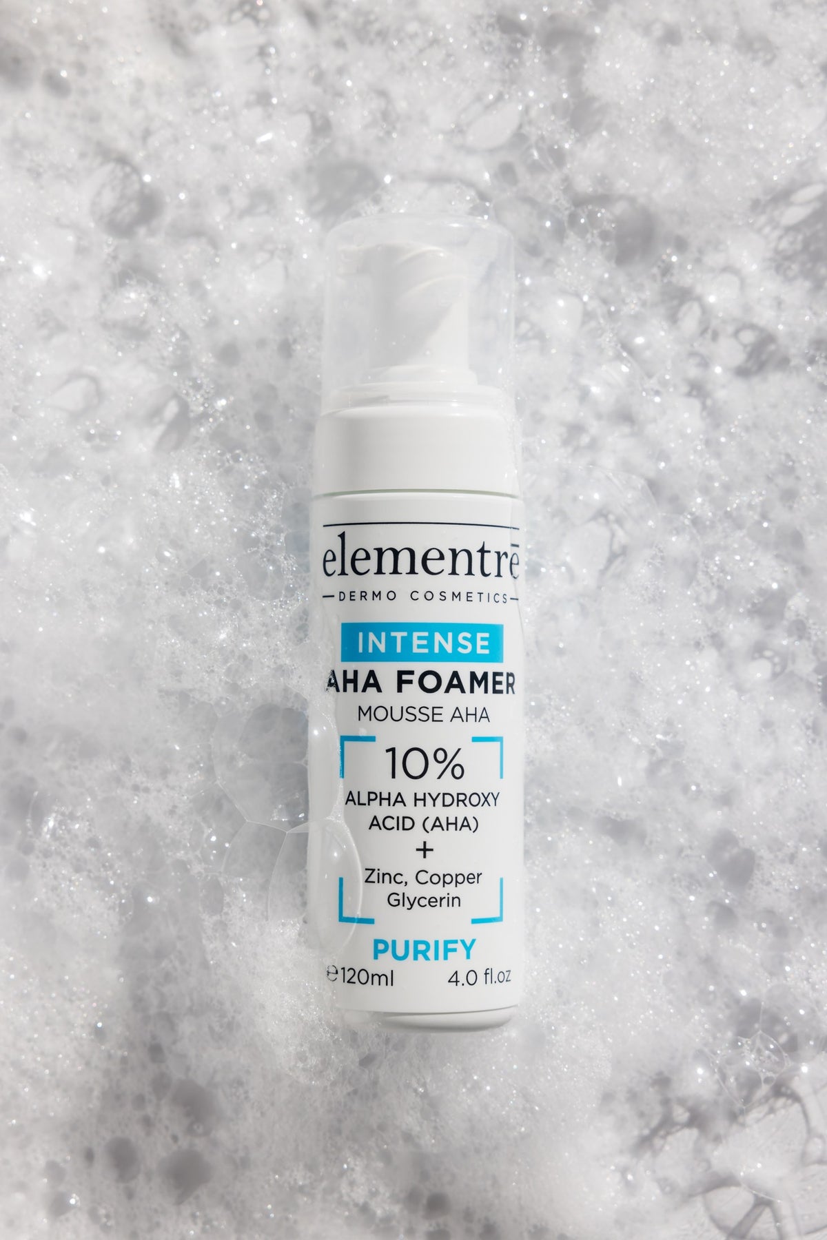 elementrē 10% AHA Foamer Intense Cleanser in foam texture