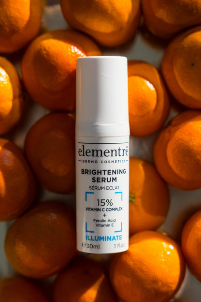 elementrē 15% Vitamin C Brightening Serum with oranges and Vitamin C graphic