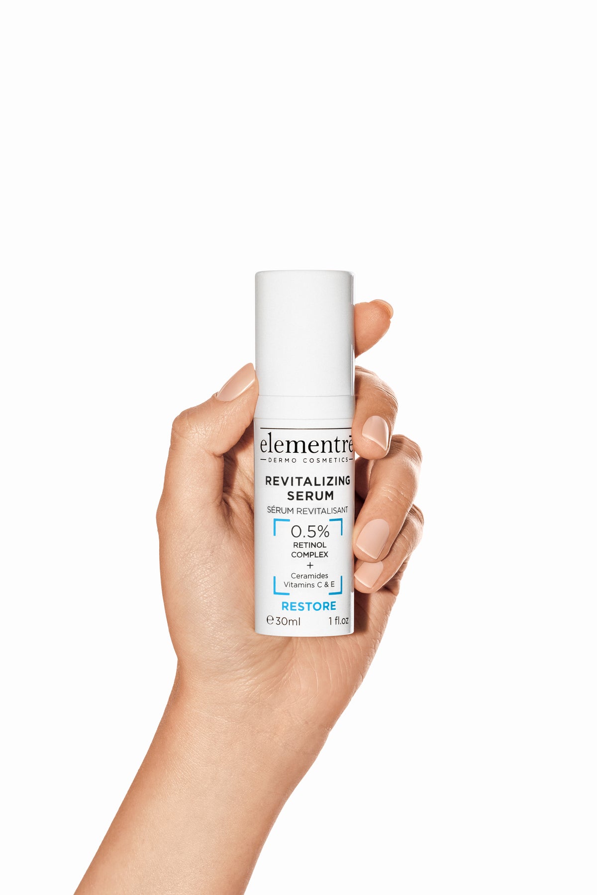 elementrē 0.5% Retinol Complex Revitalizing Serum held in hand